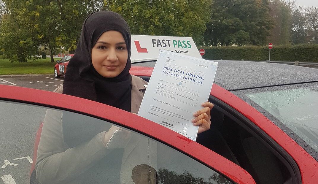 Congratulations to Insharah who passed her driving test FIRST time with Fast Pass Driving School Derby!