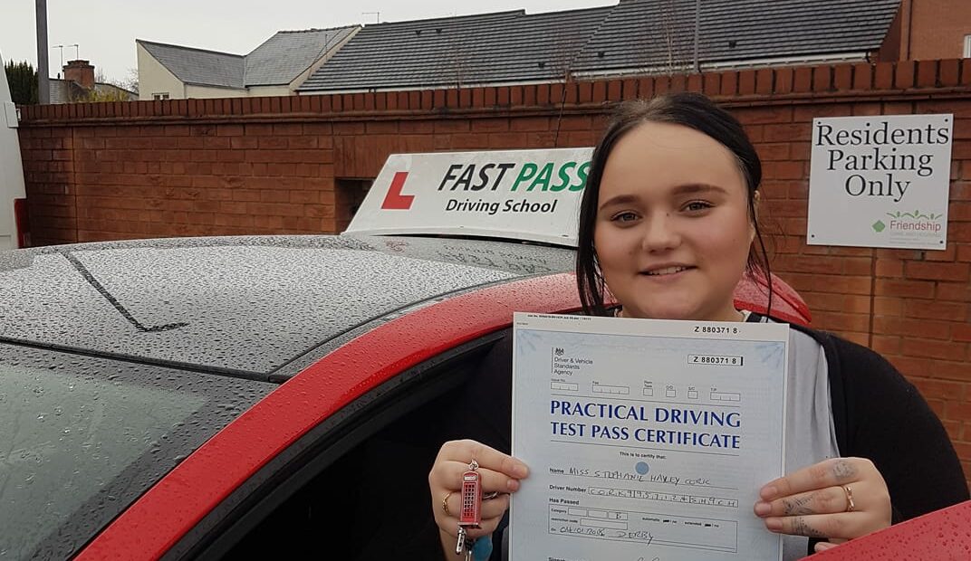 Congratulations to Steph who passed her driving test FIRST time with Fast Pass Driving School Derby!